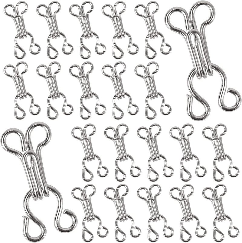 PECMER 100set Copper Sewing Hooks and Eyes - 3# Silver Bra Hooks for Skirt, Trousers, Dress Sewing Closure - 18mm - Image 1
